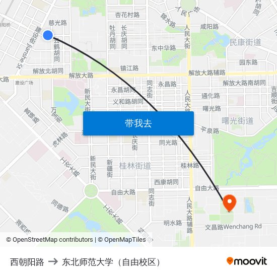 西朝阳路 to 东北师范大学（自由校区） map