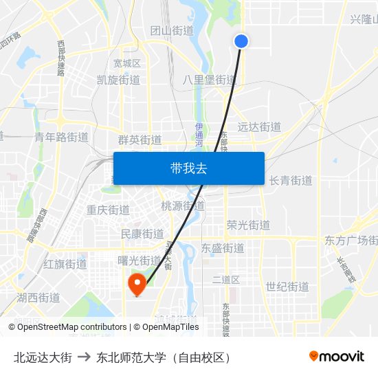 北远达大街 to 东北师范大学（自由校区） map