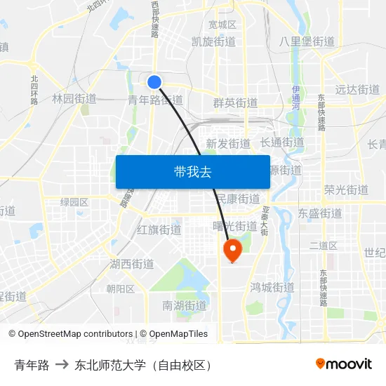 青年路 to 东北师范大学（自由校区） map