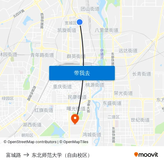 富城路 to 东北师范大学（自由校区） map