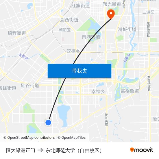 恒大绿洲正门 to 东北师范大学（自由校区） map