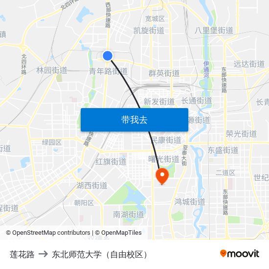 莲花路 to 东北师范大学（自由校区） map
