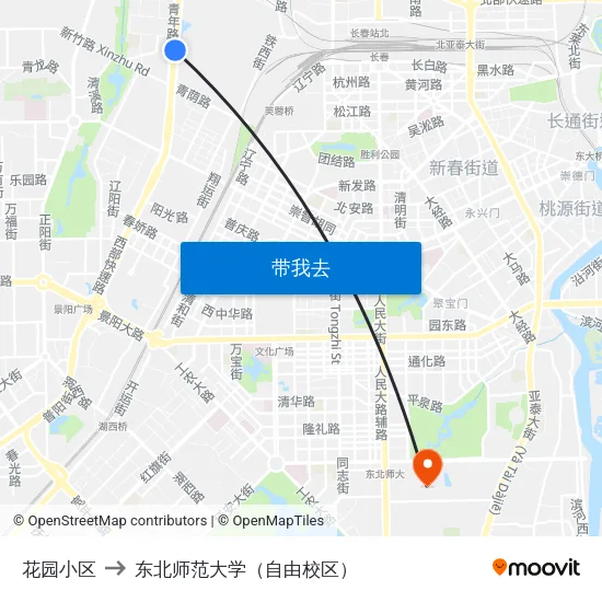 花园小区 to 东北师范大学（自由校区） map