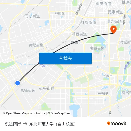 凯达南街 to 东北师范大学（自由校区） map