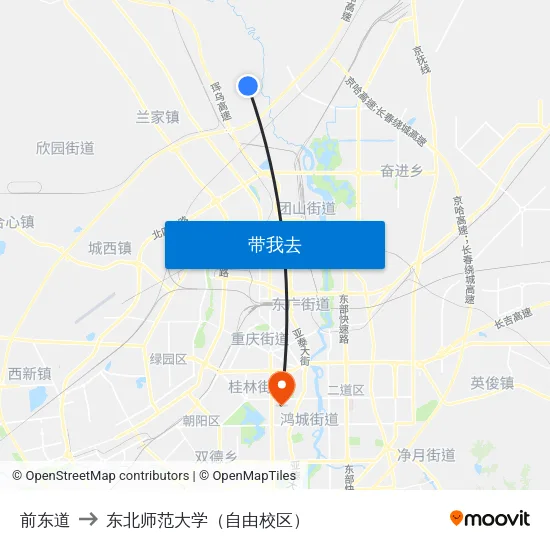 前东道 to 东北师范大学（自由校区） map