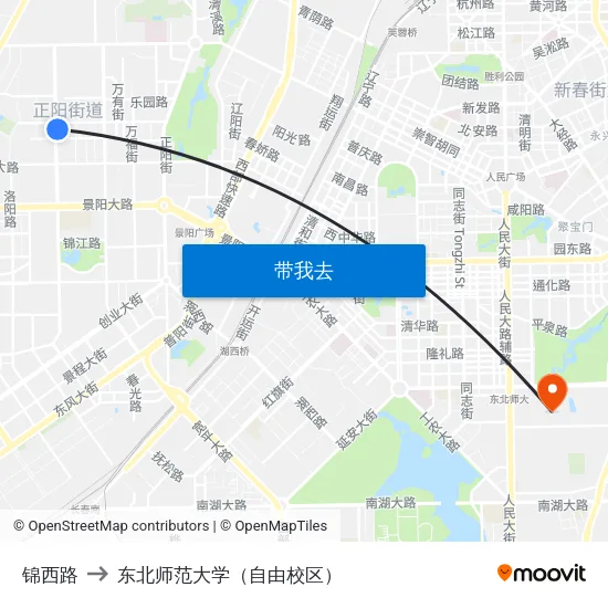 锦西路 to 东北师范大学（自由校区） map