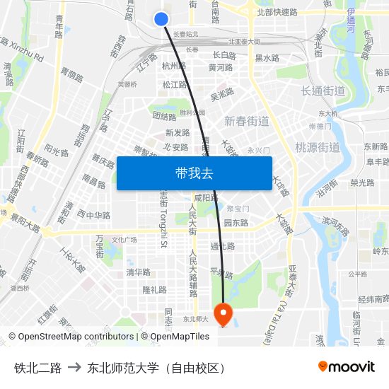 铁北二路 to 东北师范大学（自由校区） map