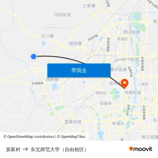 裴家村 to 东北师范大学（自由校区） map