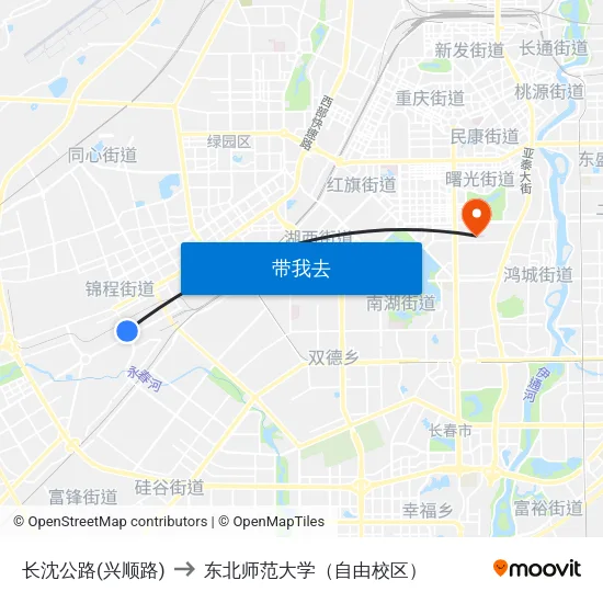 长沈公路(兴顺路) to 东北师范大学（自由校区） map