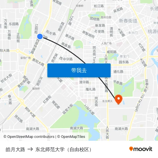 皓月大路 to 东北师范大学（自由校区） map