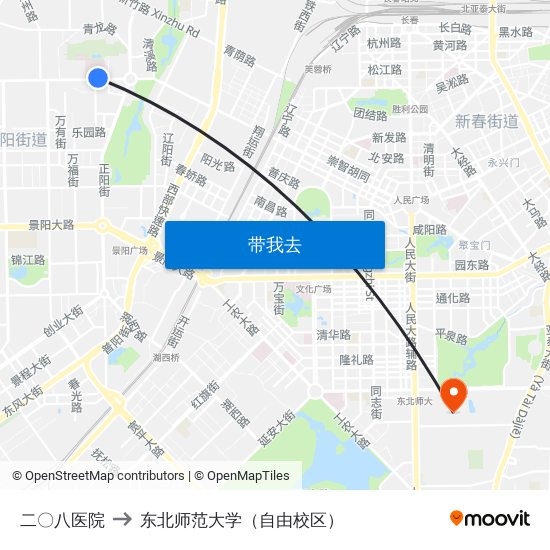 二〇八医院 to 东北师范大学（自由校区） map