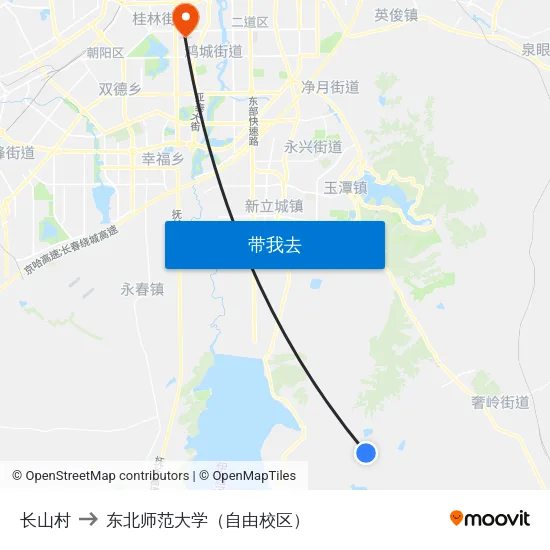 长山村 to 东北师范大学（自由校区） map
