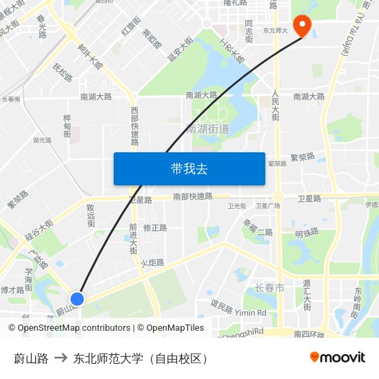 蔚山路 to 东北师范大学（自由校区） map