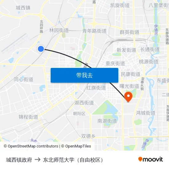 城西镇政府 to 东北师范大学（自由校区） map