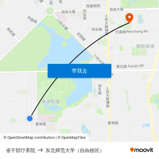 省干部疗养院 to 东北师范大学（自由校区） map