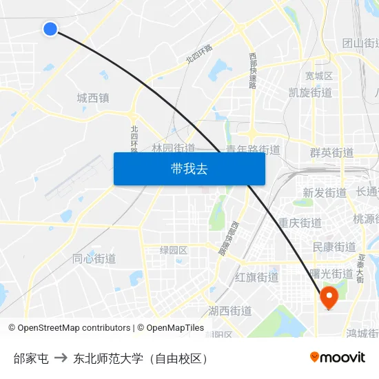 邰家屯 to 东北师范大学（自由校区） map