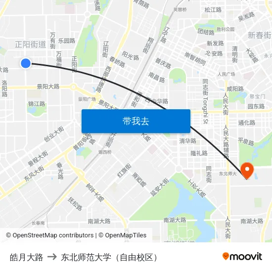 皓月大路 to 东北师范大学（自由校区） map