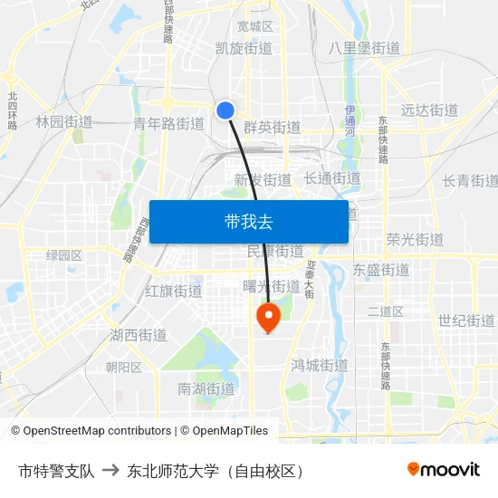 市特警支队 to 东北师范大学（自由校区） map