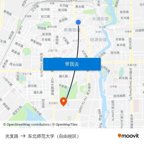 光复路 to 东北师范大学（自由校区） map
