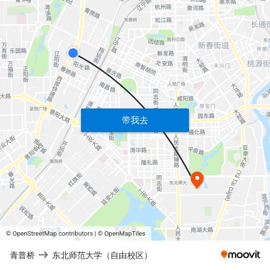 青普桥 to 东北师范大学（自由校区） map