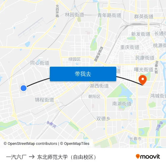 一汽六厂 to 东北师范大学（自由校区） map