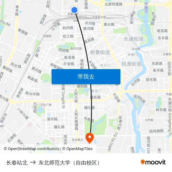 长春站北 to 东北师范大学（自由校区） map
