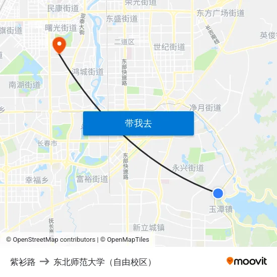 紫衫路 to 东北师范大学（自由校区） map
