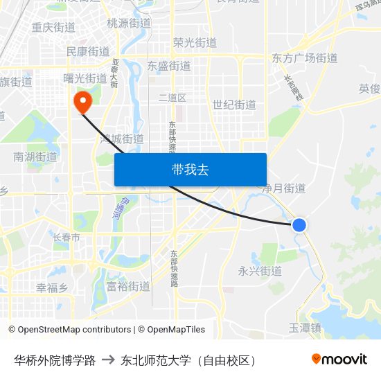华桥外院博学路 to 东北师范大学（自由校区） map
