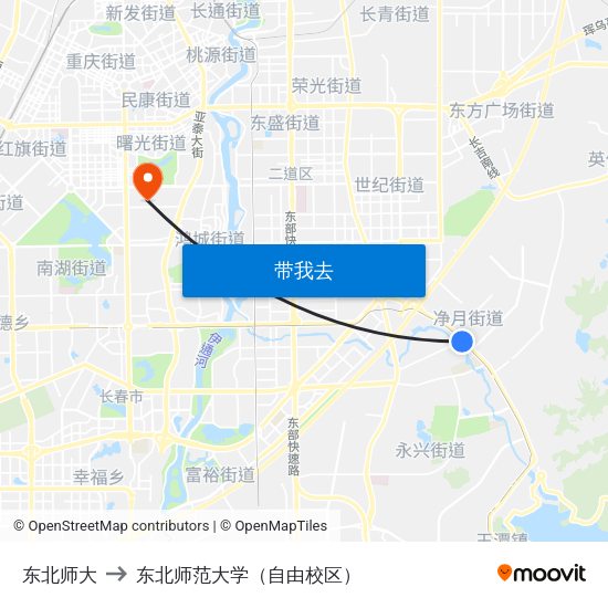 东北师大 to 东北师范大学（自由校区） map