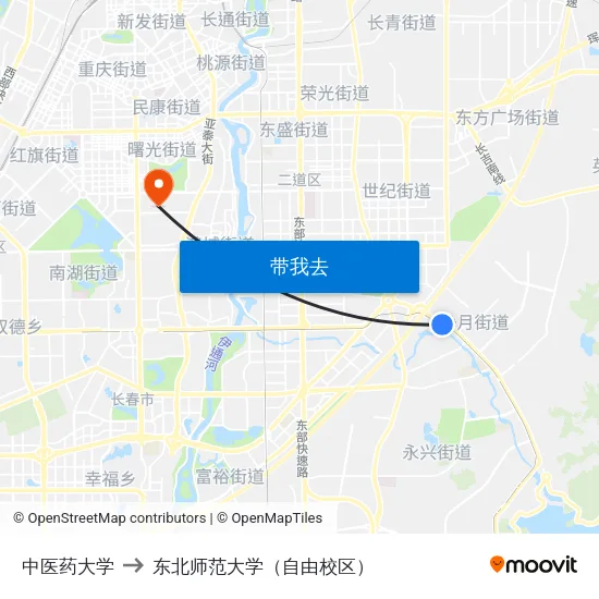 中医药大学 to 东北师范大学（自由校区） map