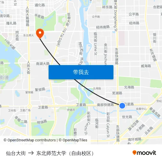 仙台大街 to 东北师范大学（自由校区） map