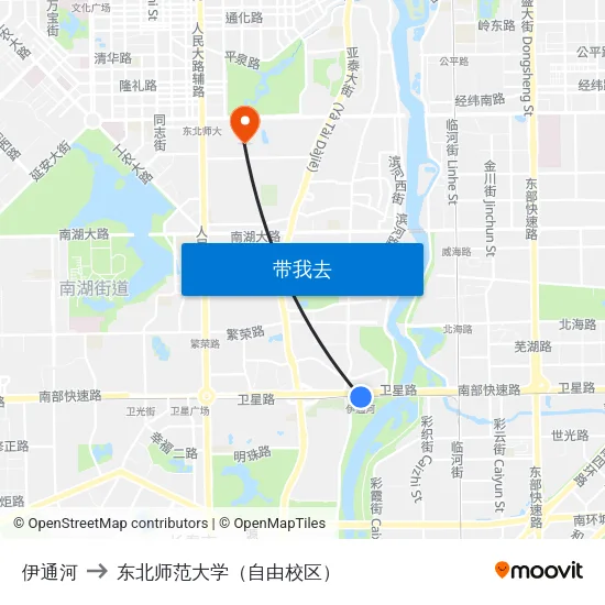 伊通河 to 东北师范大学（自由校区） map