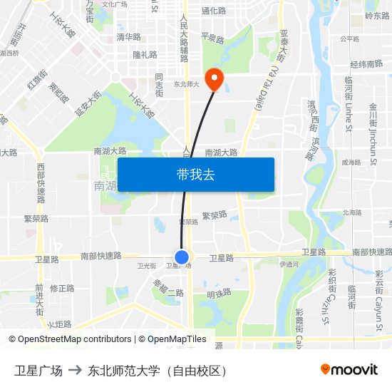 卫星广场 to 东北师范大学（自由校区） map