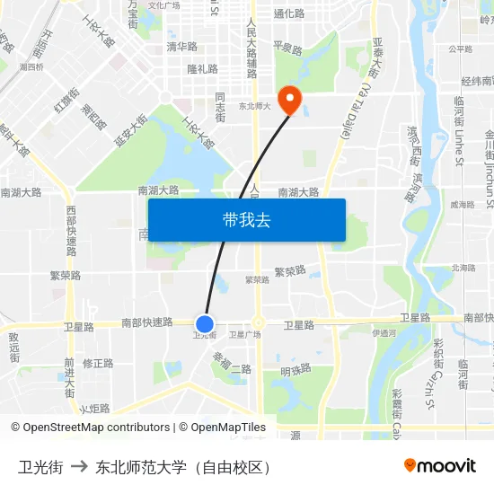 卫光街 to 东北师范大学（自由校区） map