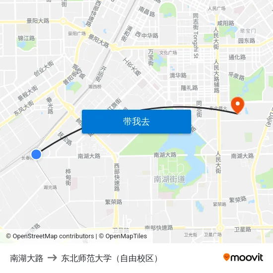 南湖大路 to 东北师范大学（自由校区） map