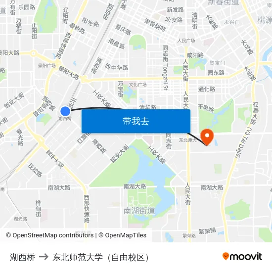 湖西桥 to 东北师范大学（自由校区） map