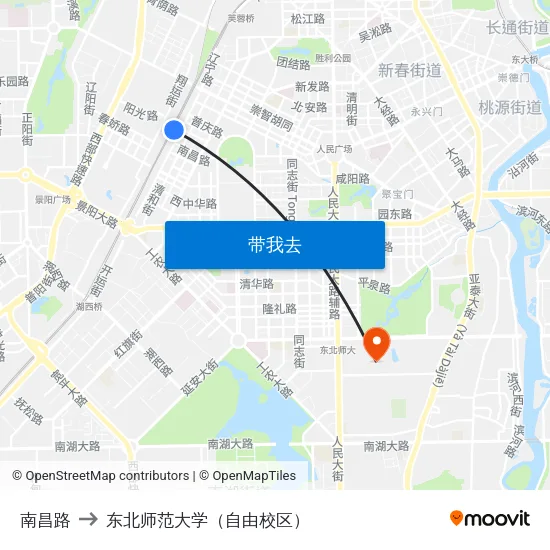 南昌路 to 东北师范大学（自由校区） map