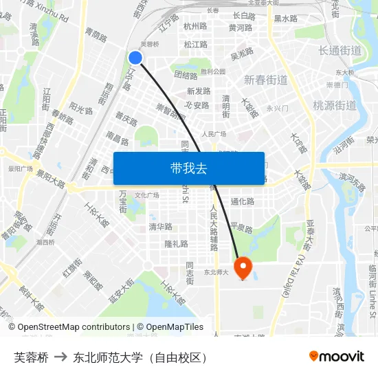 芙蓉桥 to 东北师范大学（自由校区） map
