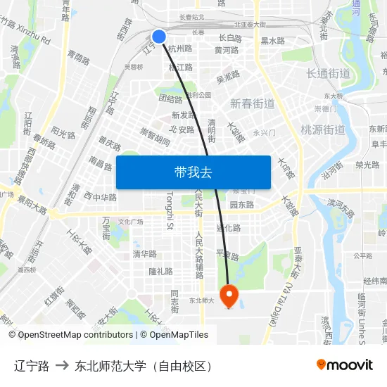 辽宁路 to 东北师范大学（自由校区） map