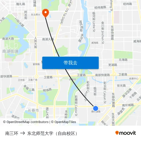 南三环 to 东北师范大学（自由校区） map