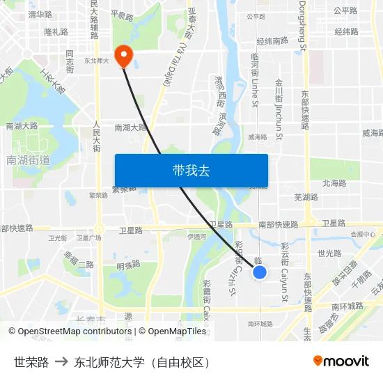 世荣路 to 东北师范大学（自由校区） map