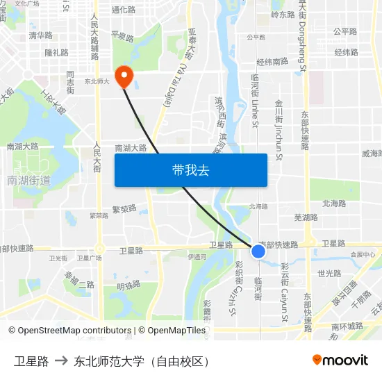 卫星路 to 东北师范大学（自由校区） map