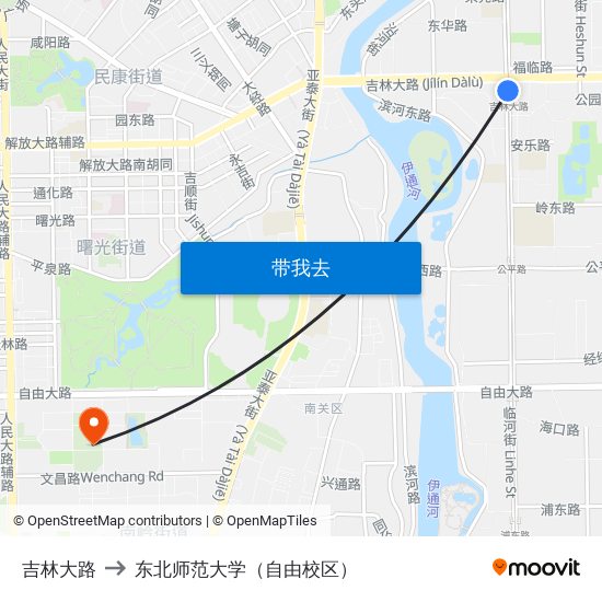 吉林大路 to 东北师范大学（自由校区） map