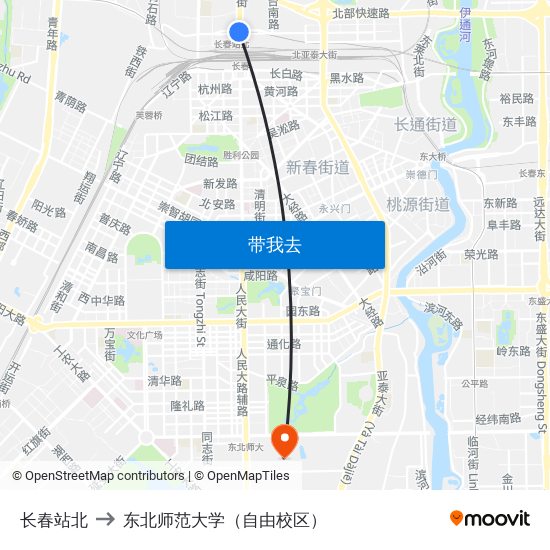 长春站北 to 东北师范大学（自由校区） map