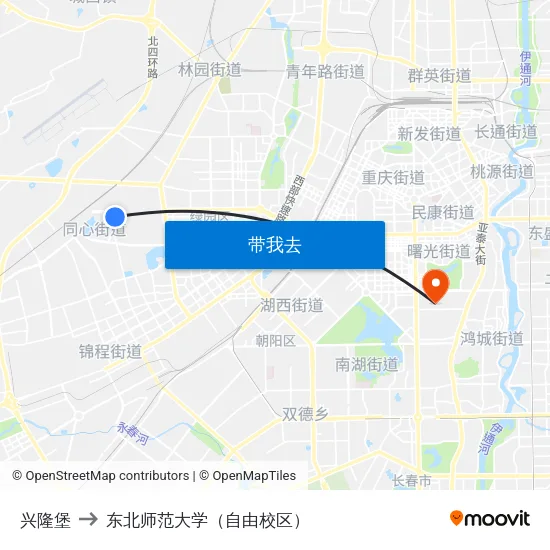 兴隆堡 to 东北师范大学（自由校区） map