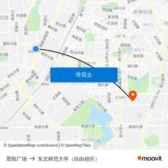 景阳广场 to 东北师范大学（自由校区） map