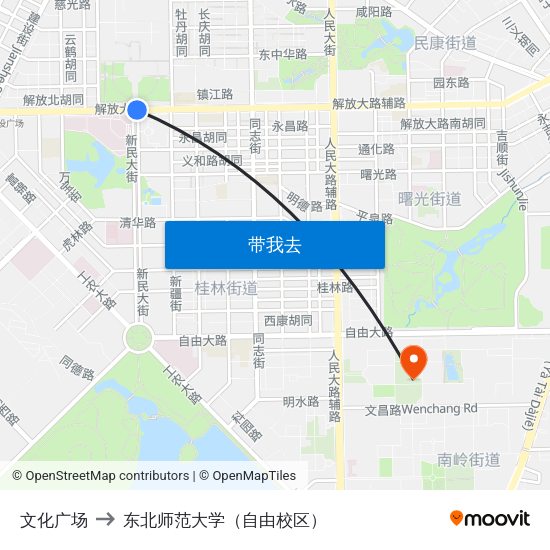 文化广场 to 东北师范大学（自由校区） map