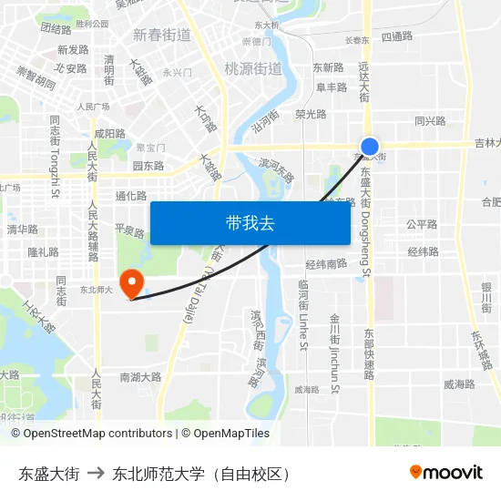 东盛大街 to 东北师范大学（自由校区） map