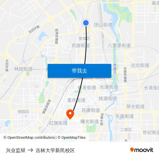 兴业监狱 to 吉林大学新民校区 map