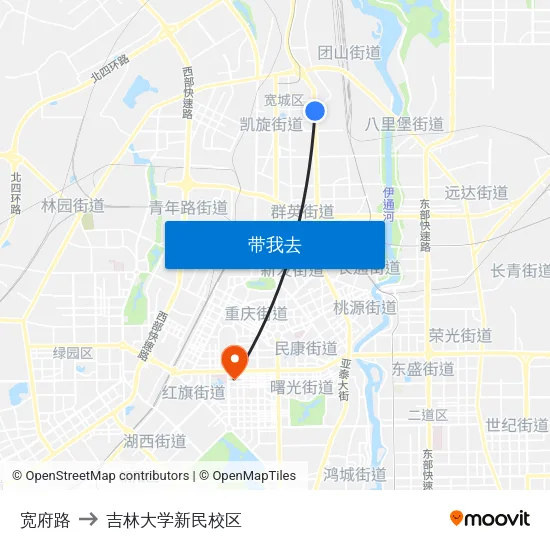 宽府路 to 吉林大学新民校区 map